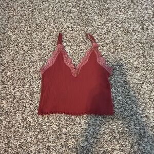 Elegant Lace Trim Burgundy, White, and Black Tank Top